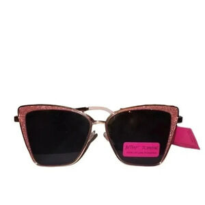 Betsey Johnson Pink Glitter Oversized Square Sunglasses